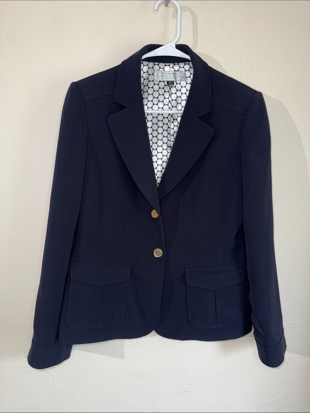 Tahari Arthur S. Levine Navy Blazer Gold Buttons Petite 8P